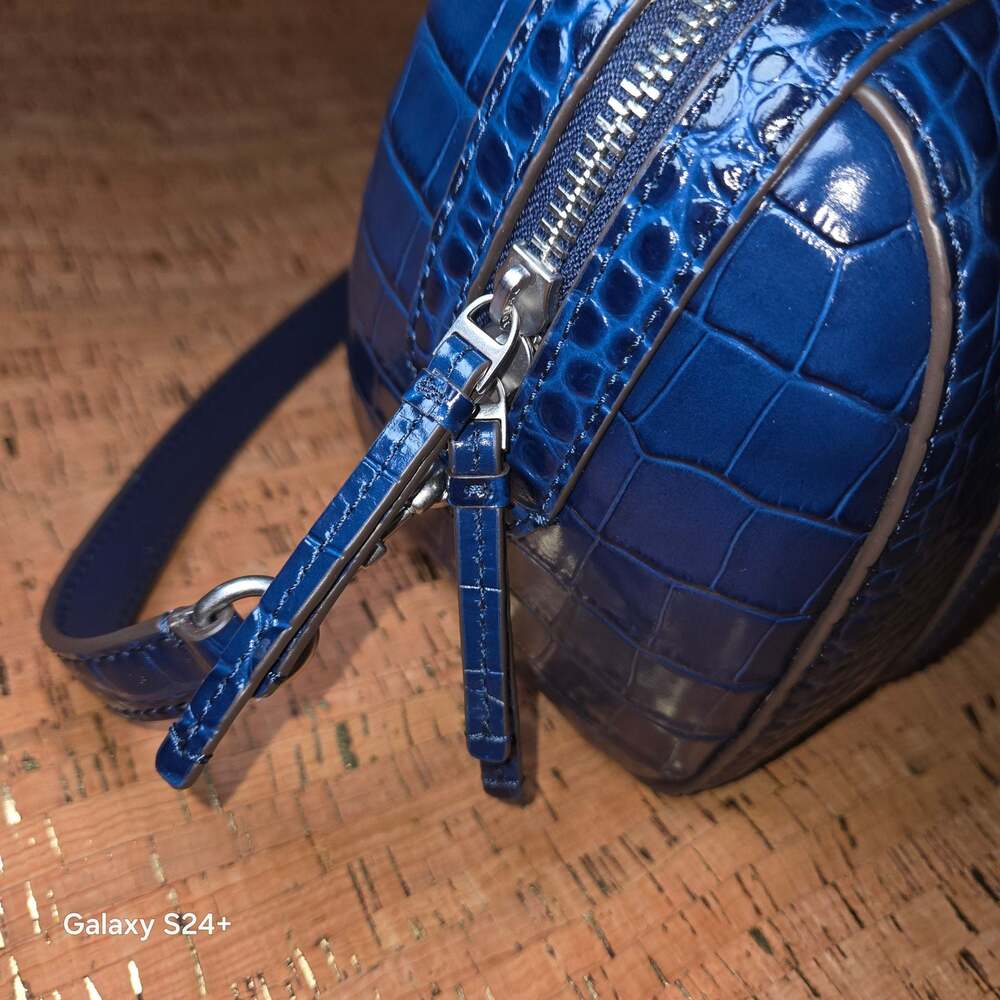 Tory Burch Amanda Mini Satchel Blue Croc-Embossed Leather Crossbody Bag - Picture 4 of 14